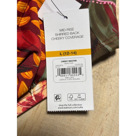 Sofía By Sofia Vergara Floral Cheeky Midster Bikini Bottom Womens L 12-14 - Picture 6 of 10